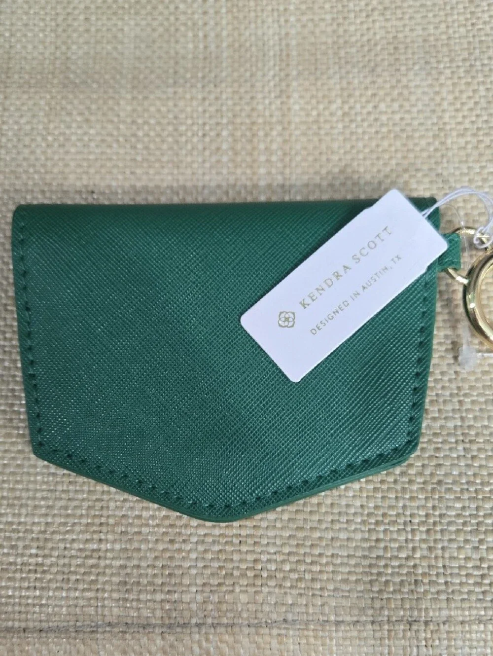 Kendra Scott Green Card Holder Key Ring with Gold Accent